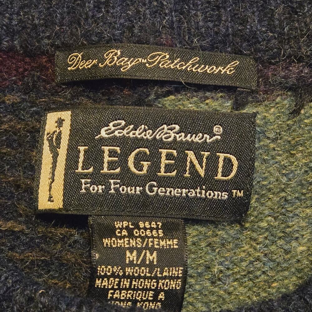 VTG Eddie Bauer "Legend Collection" Deer Bay Patchwork Knit Cardigan medium - Picture 8 of 10